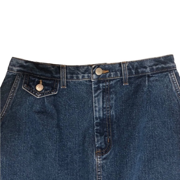 VTG Denim Midi Skirt Sz. 14 Modesty 100% Cotton Minimalist Back Split Runs Small - Picture 4 of 6